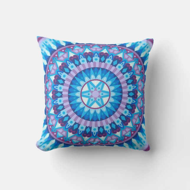 Winter Mandala Blue Snowflake Pattern Cozy Home Throw Pillow (Front)