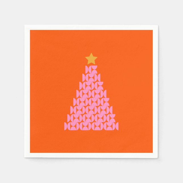 Winter Market 02 Christmas Tree Pink And Orange Napkins (Front)