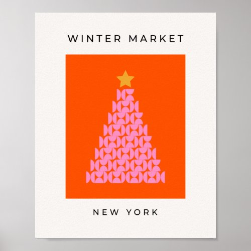 Winter Market 02 Christmas Tree Pink And Orange Poster