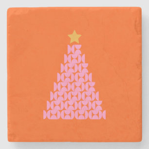 Winter Market 02 Christmas Tree Pink And Orange Stone Coaster