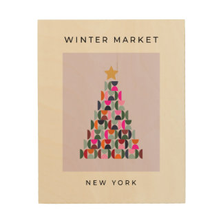 Winter Market 04 Christmas Tree Purple Holiday Wood Wall Art