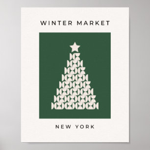 Winter Market 07 Vintage Green Christmas Tree Poster
