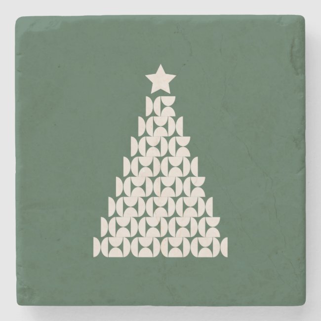 Winter Market 07 Vintage Green Christmas Tree Stone Coaster