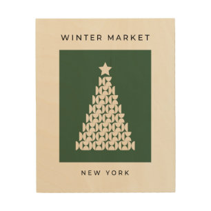 Winter Market 07 Vintage Green Christmas Tree Wood Wall Art