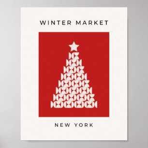 Winter Market 08 Vintage Red Christmas Tree Poster