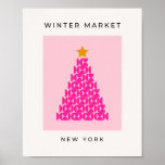Winter Market 09 Preppy Pink Christmas Tree Poster<br><div class="desc">Vintage Christmas Tree Abstract Illustration – Pink Christmas Tree on Pink Background - Typography: Winter Market New York.</div>