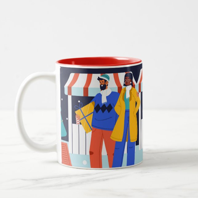 "Winter Market Festivities" Two-Tone Coffee Mug (Left)