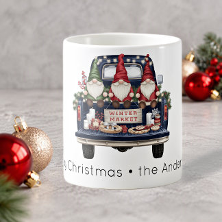 Winter Market Goodies Blue Truck Adorable Gnomes Coffee Mug