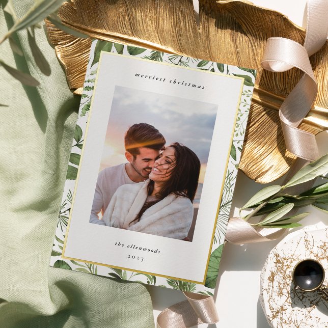 Winter Meadow | Botanical Christmas Photo Foil Holiday Card (Creator Uploaded)