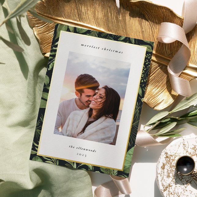 Winter Meadow | Botanical Christmas Photo Foil Holiday Card (Creator Uploaded)