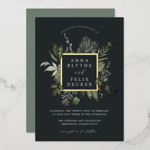Winter Meadow Botanical Frame Wedding Foil Invitation