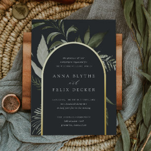 Winter Meadow Green Botanical Arch Wedding Foil Invitation