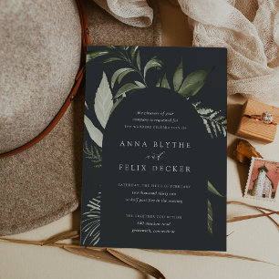 Winter Meadow Green Botanical Arch Wedding Invitation