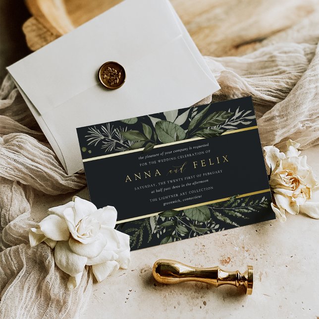 Winter Meadow | Green Botanical Wedding Foil Invitation (Creator Uploaded)