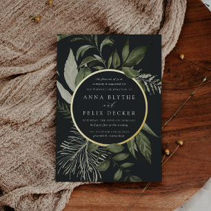 Winter Meadow Green Botanical Wedding Foil Invitation