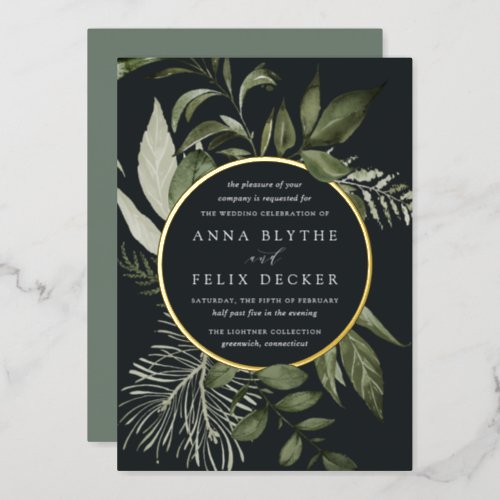 Winter Meadow Green Botanical Wedding Foil Invitation