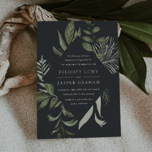 Winter Meadow   Green Watercolor Foliage Wedding Invitation