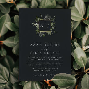 Winter Meadow Monogram Botanical Wedding Foil Invitation