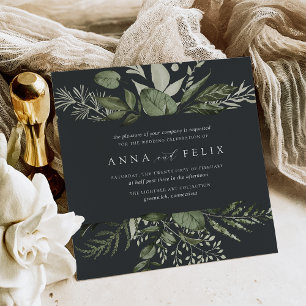 Winter Meadow Moody Green Botanical Wedding Invitation
