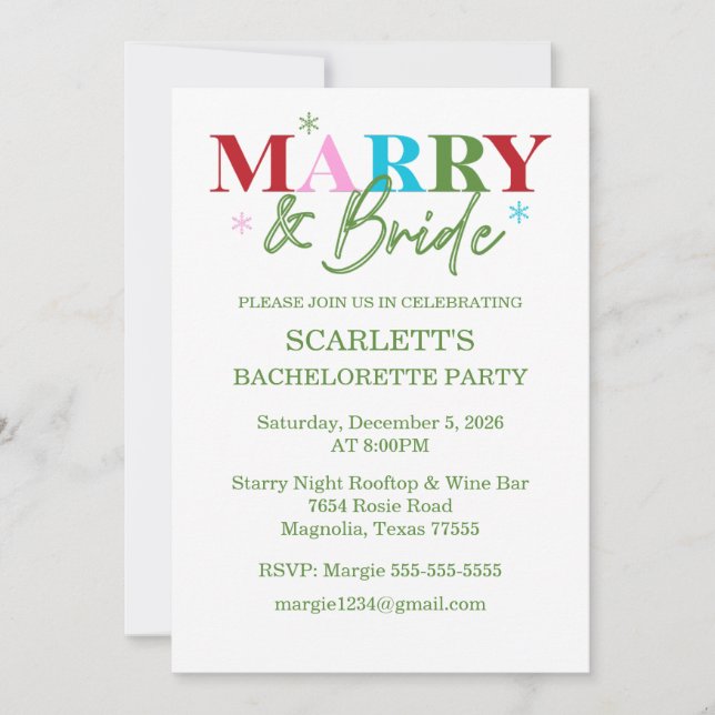 Winter Merry & Bride Bachelorette  Invitation (Front)