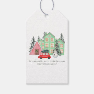 winter Merry Christmas cottage watercolor cute Gift Tags