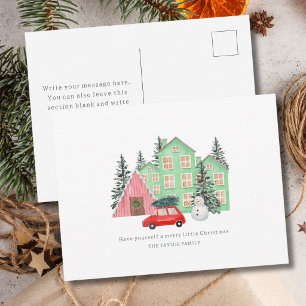 winter Merry Christmas cottage watercolor holiday Postcard