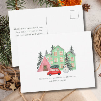 winter Merry Christmas cottage watercolor holiday  Postcard
