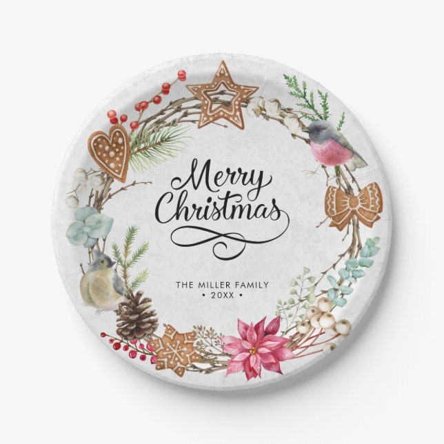 Winter Merry Christmas Party Paper Plates (Front)