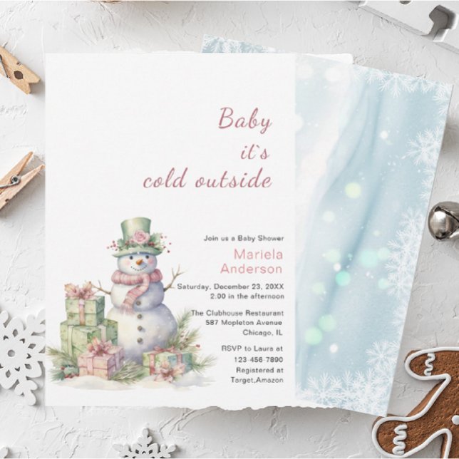 Winter Merry Christmas Snowman Watercolor Baby Sho Invitation (Creator Uploaded)