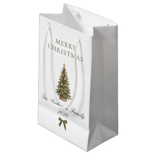Winter Merry Christmas Velvet Olive Green Bow Small Gift Bag