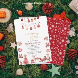 Winter Merry Christmas Watercolor Baby Shower Invitation