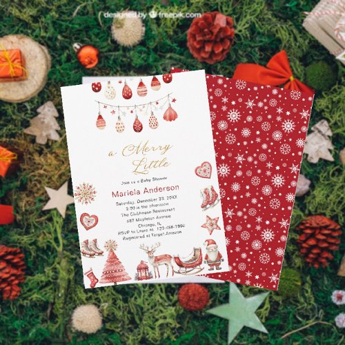 Winter Merry Christmas Watercolor Baby Shower  Invitation