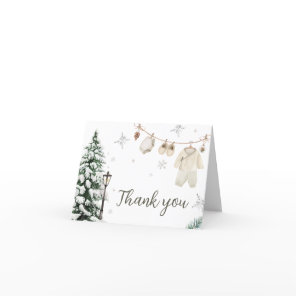 Winter Merry Little Baby Clothes Baby Shower Thank You Card