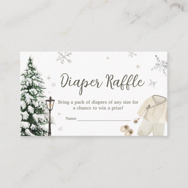 Winter Merry Little Baby Clothes Diaper Raffle Enclosure Card (Front)
