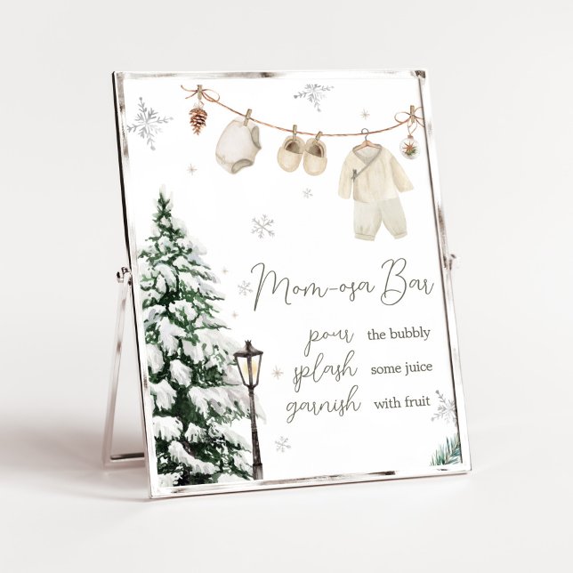 Winter Merry Little Baby Clothes Mom Osa Bar Poster (Merry Little Winter Baby Clothes Baby Shower Mom Osa Bar Sign)