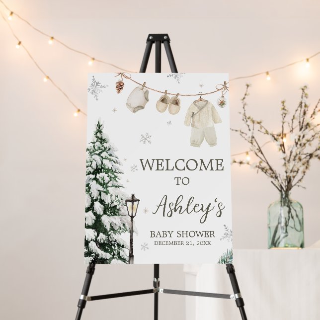 Winter Merry Little Baby Clothes Welcome Sign (In Situ (Stand))