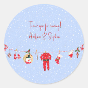 Winter Merry Little Christmas Boy Girl Baby Shower Classic Round Sticker