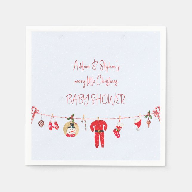 Winter Merry Little Christmas Boy Girl Baby Shower Napkins (Front)