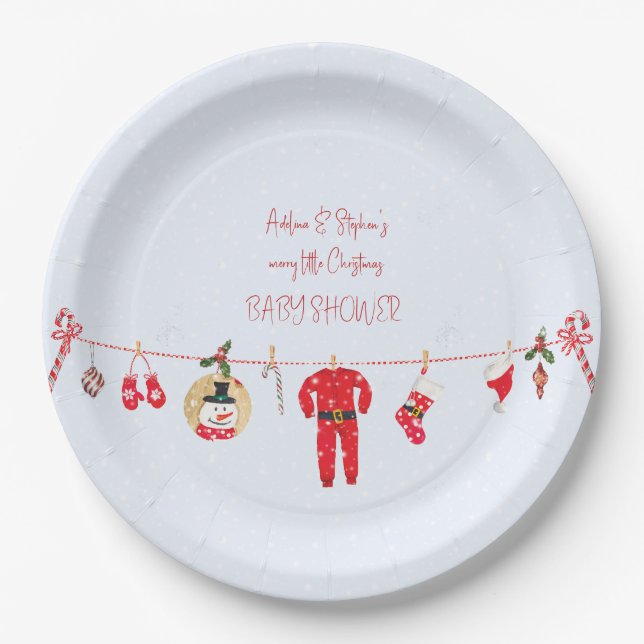 Winter Merry Little Christmas Boy Girl Baby Shower Paper Plates (Front)