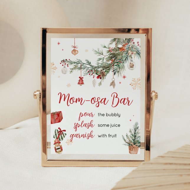 Winter Merry Little Christmas Mom Osa Bar Poster (Merry Little Winter Christmas Baby Shower Mom Osa Bar Sign)
