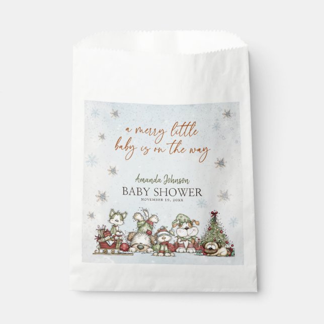 Winter Merry Puppy Christmas Gnomes Baby Shower Favor Bag (Front)