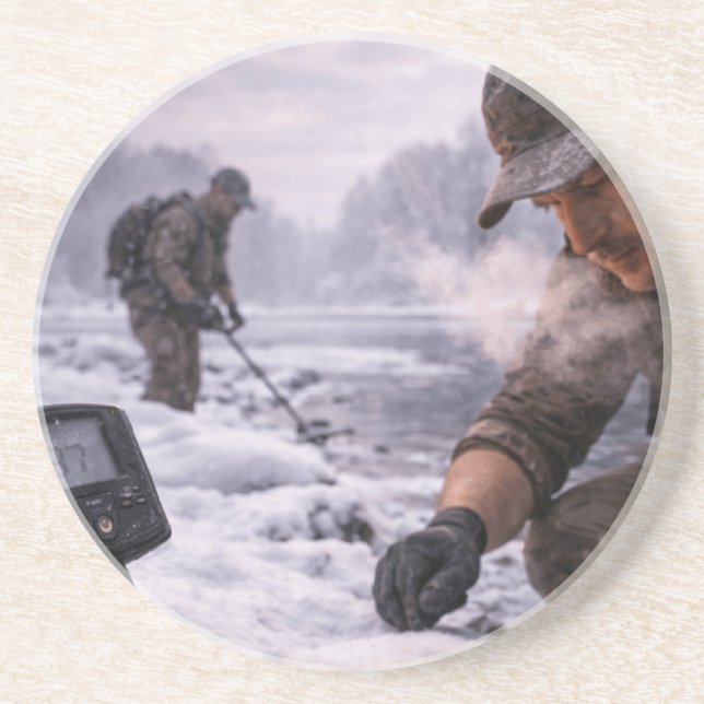 Winter Metal Detecting Long Sleeve Coaster (Front)