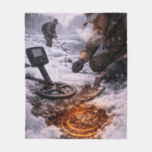 Winter Metal Detecting Long Sleeve Fleece Blanket