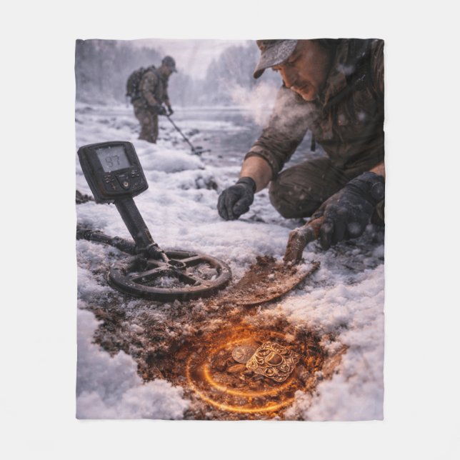 Winter Metal Detecting Long Sleeve Fleece Blanket (Front)