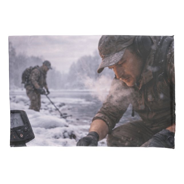Winter Metal Detecting Long Sleeve Pillow Case (Front)