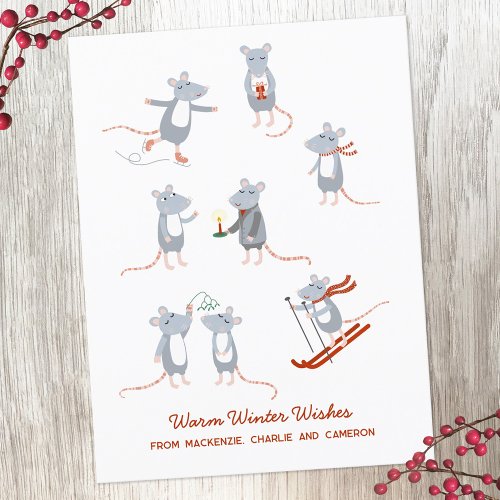 Winter Mice Christmas Holiday Postcard