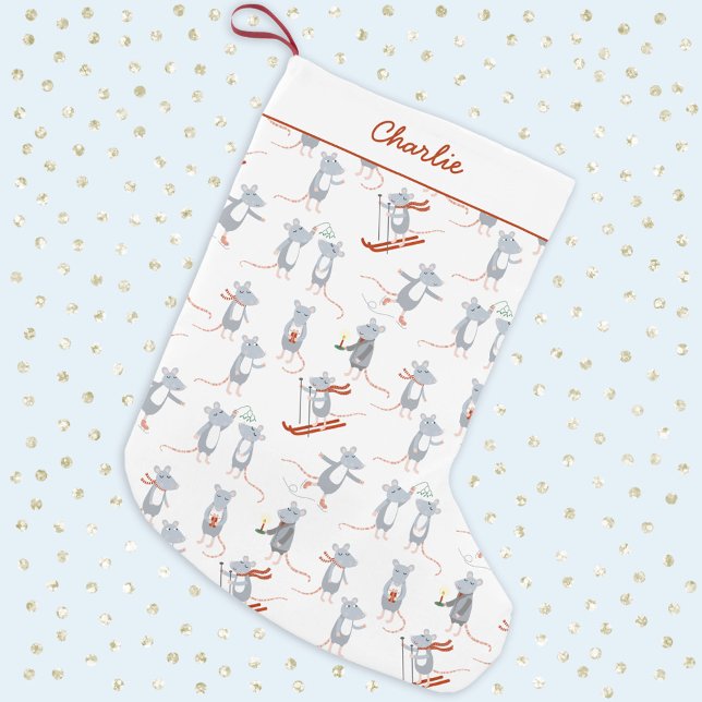 Winter Mice Personalized Small Christmas Stocking (Creator Uploaded)