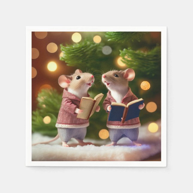 Winter Mice singing carols Napkins (Front)