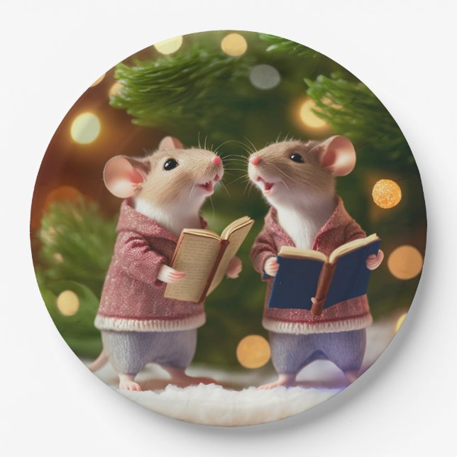 Winter Mice singing carols Paper Plates (Front)