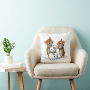 Winter Mice Throw Pillow